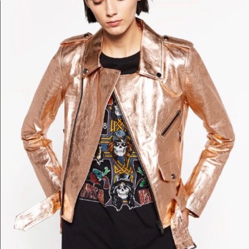 Zara Rose Gold Moto Jacket